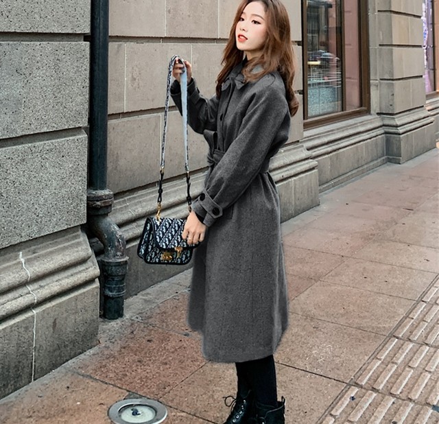 ロングコート レディース 冬 韓国 ファション レディース 冬服 ラグラン コート ステンカラーコート グレー コート 上品 大人可愛い ロングコート 冬 コート レディース 冬物 ウエストマーク コート ロング丈 Vestito