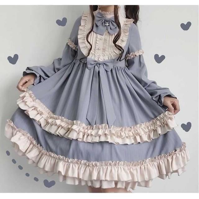 ロリィタ 長袖 ワンピース 2色 Lolita Op Dress オリジナル 洋装 貴族ドレス 舞踏会 お茶会 Beautycam