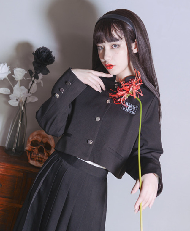 Top Mode ジャケット アウター ショート丈 ゆったり シック ブラック 黒 Bitter レディース 個性的 サブカル チャイナ風 パンク サブカル ゴシック 秋冬 着痩せ効果 大人カジュアル かっこいい かわいい Z181 Top Mode