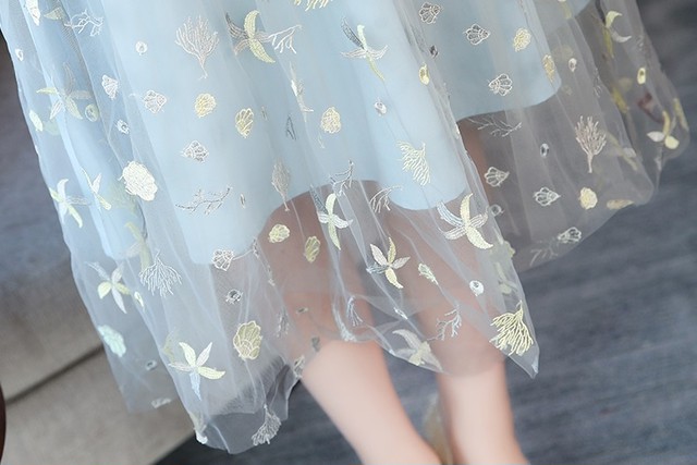 刺繍 チュールドレス ロング丈 Aライン 透け感 シースルー 半袖 ワンピース レディース フォーマル 結婚式 お呼ばれ ドレス 代 30代 二次会 ワンピース パーティー ドレス R0046 Aeka Clothet Partydress