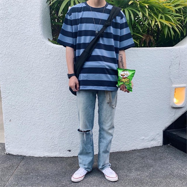 Lappsterメンズストリートストライプtシャツ夏メンズおかしいヒップホップルーズtシャツ男性ヴィンテージtシャツイエロートップス サマー 夏物 ビンテージ Lappster公式ストア Efect