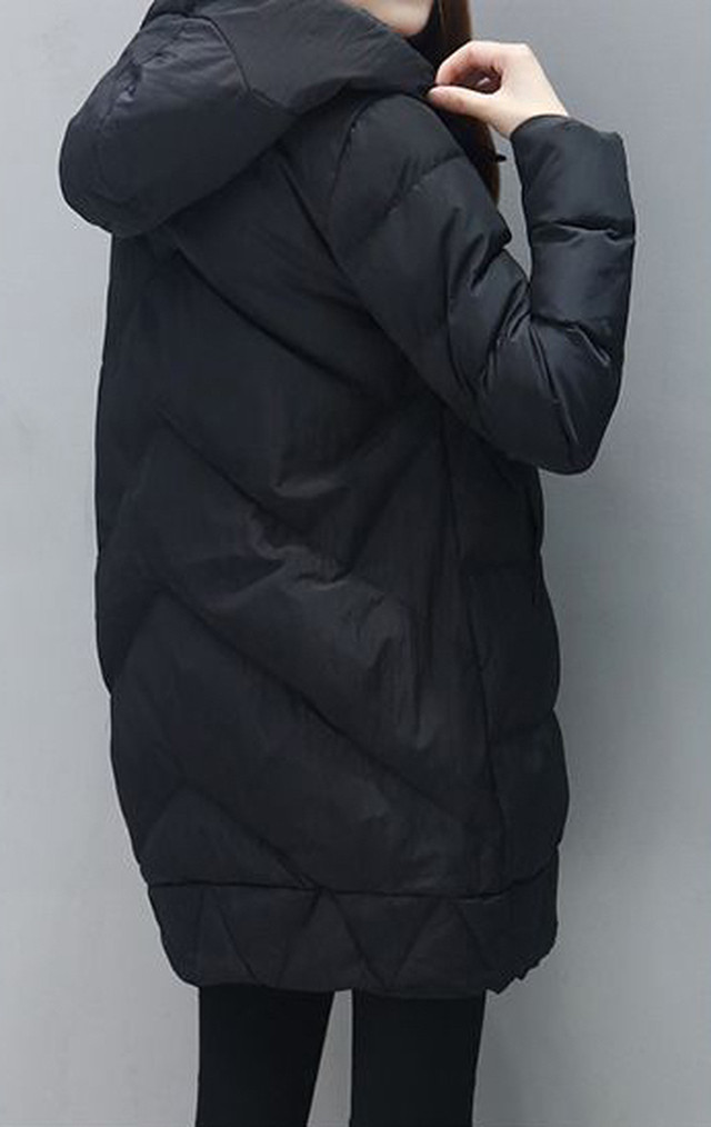 送料無料 M 3xl シンプル ミディアム丈 フード付き ダウンジャケット 大きいサイズ レディース ダウンコート ミディコート ジップ ポケット アウター レディース 無地 冬コーデ 大きいサイズ 大人 通勤 ママ お出かけ ブラック 黒 暖か 防寒 保温 体型カバー 1092