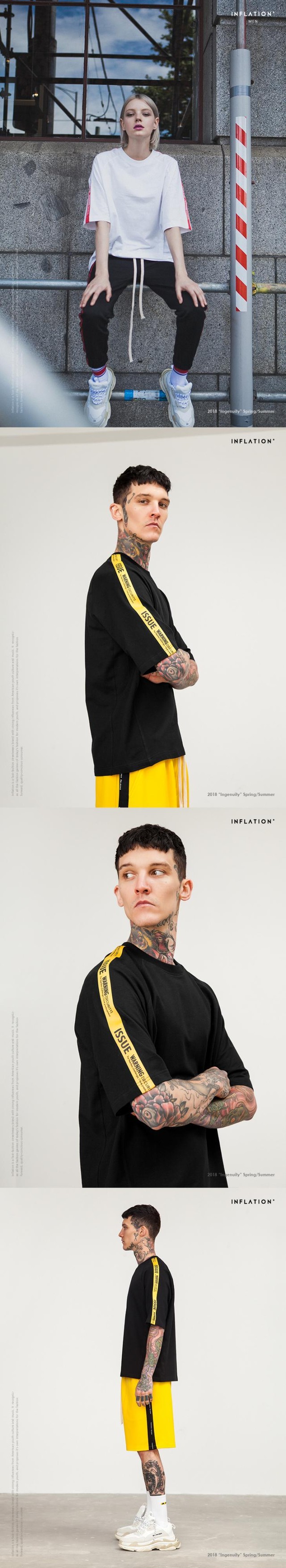 Inflation 18サマーレターオンスリーブオフショルダーメンズtシャツ半袖ストリートヒップホップtシャツ男性服81s ショート ハーフスリーブ 夏物 インフレ公式ストア Efect