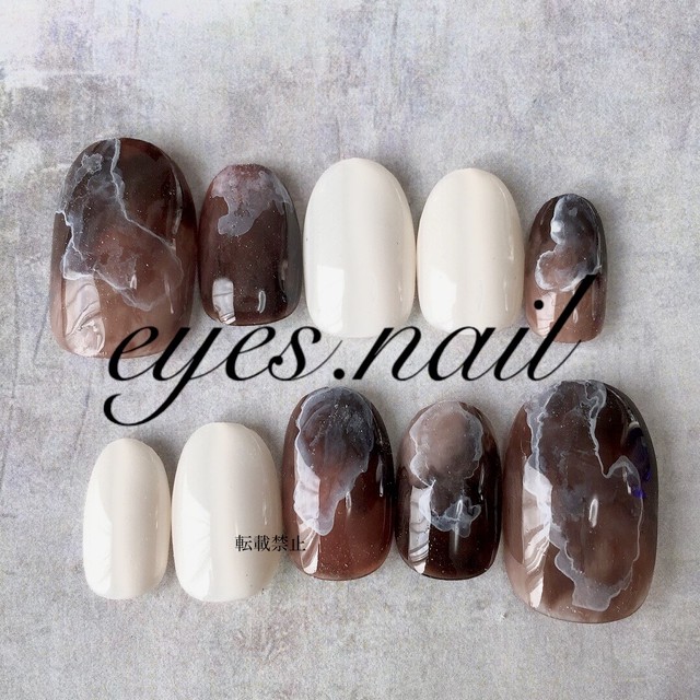 005ニュアンスネイル カフェラテネイル ブラウンネイル ネイルチップ Nailshop Eyes