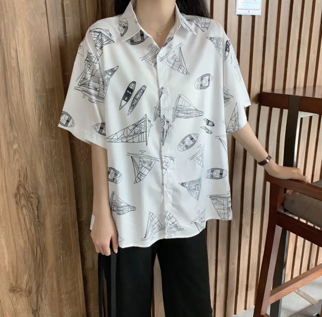 モノトーンコーデに シャツ 柄シャツ トップス メンズライク Tsumugustore