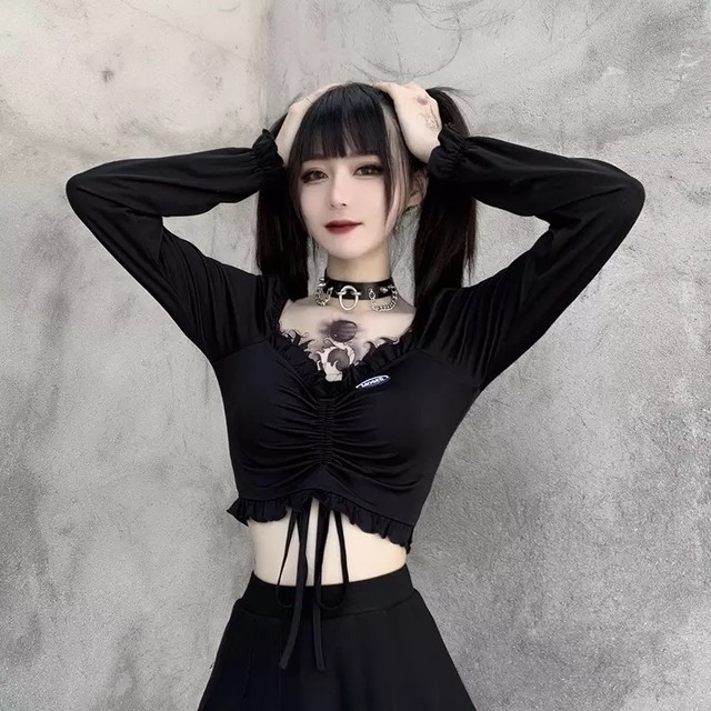 お取り寄せ商品 トップス 長袖 ショート丈 セクシー サブカルチャー ダーク ゴシック レディース リボン Candy Melts