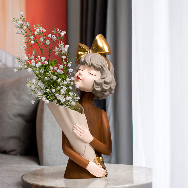 花束を抱える少女 花瓶 造花 フラワーベース 女の子 オブジェ 店舗 オフィス 玄関 インテリア 高級感 3rooms