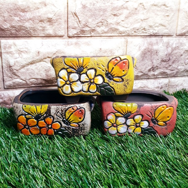3色セット 多肉ポット 植木鉢 小物入れに 韓国発 可愛い花 蝶々柄ポット ﾟ韓国 マニアック雑貨店 ﾟ