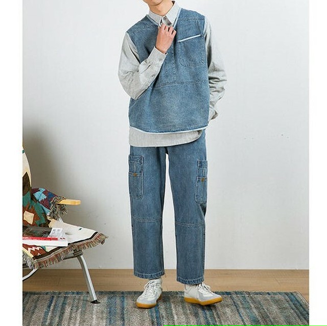 ノーカラー デニムベスト プルオーバー ウォッシャブルデニム Bigシルエット ストリート ゆったり カジュアル メンズ 取寄 発送目安14 21日営業日 Laff Store For Men ショップ情報 配送スケジュールを必ずご確認下さい