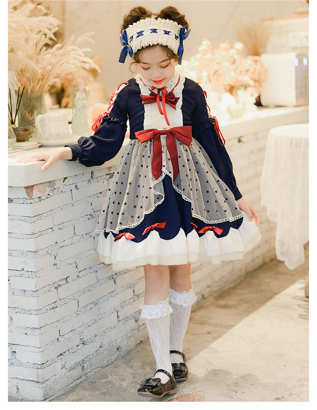 3555ロリータ服 ガールズ ロリィタ服 ロリィタドレス 女の子 子供 キッズ Lolita ロリィタワンピース ロリータドレス ロリータワンピース 長袖 コスプレ衣装 コスチューム 満天屋