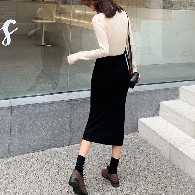アシンメトリー配色 リブニットトップス Vネック プルオーバー 秋服 冬服 通勤 レディース I0499 Aeka Clothet For Worker