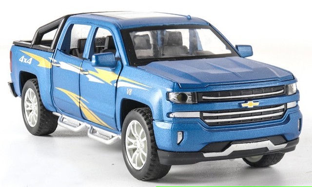送料無料 1 32 シボレー シルバラード Chevrolet Silverado ピックアップトラック 青 ブルー ミニカー ダイキャストカー モデルカー 人気 Hachinohe Base 1518