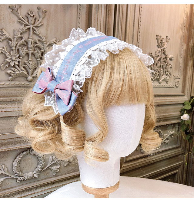 ロリータ ビスケットヘッドドレス 甘ロリ サックスブルー リボン ヘアアクセサリー スイート メイド Loli1824 Luxury