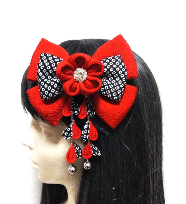 髪飾り赤 髪飾り黒 リボン赤 リボン黒 成人式髪飾り 卒業式髪飾り 七五三髪飾り Kamikazarin つまみ細工髪飾り 成人式髪飾り 七五三 髪飾り 卒業式髪飾り