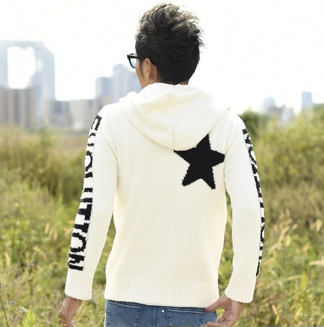 21 冬 高品質 スター バック サイド ロゴ モール ニット Zip パーカー メンズ レディース カップル ペア もこもこ 星 柄 フード サーフ Surf アメカジ 海外 ファッション Old Rookie