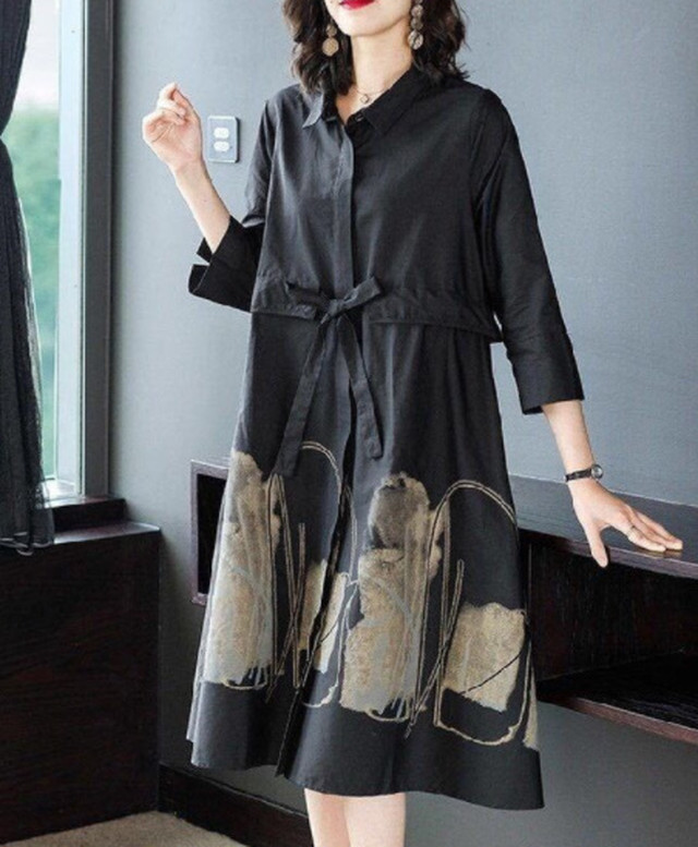 Top Mode ワンピース ゆったり Cool 七分丈 マキシ丈 モード系 黒 ブラック レディース 大きいサイズ 丸襟 大人女子 かわいい ゴシック 韓国 原宿系 体型カバー ストリート オルチャン 大人可愛い ゆったり かわいい モダン 春夏 着痩せ効果 大人カジュアル かっこいい