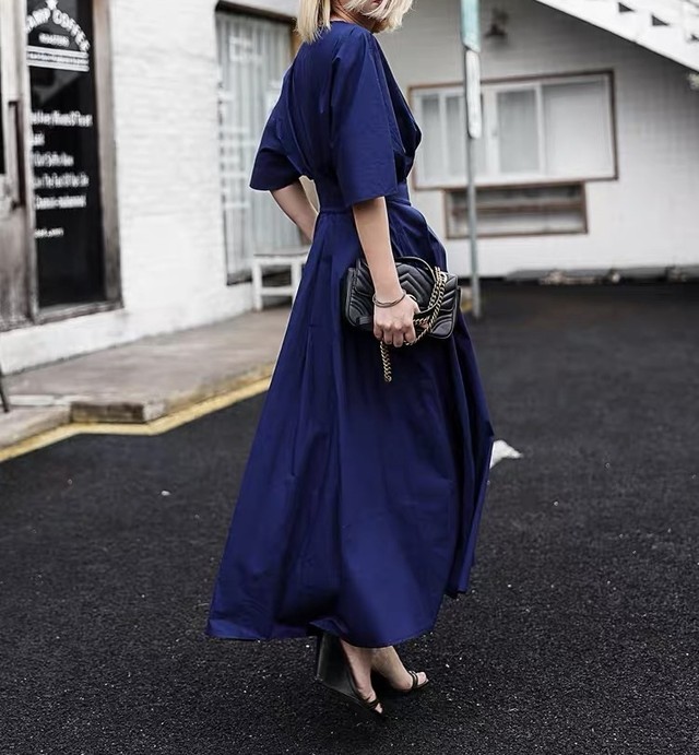 Vネックコットンロングワンピース Fanfan Closet ファンファンクローゼット