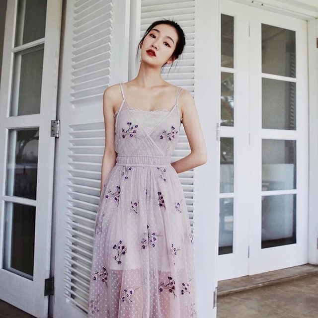 ラベンダー 花柄 ワンピース シフォン Wy112 Oriental Beauty ラベンダー 花柄 ワンピース シフォン Wy112 Oriental Beauty