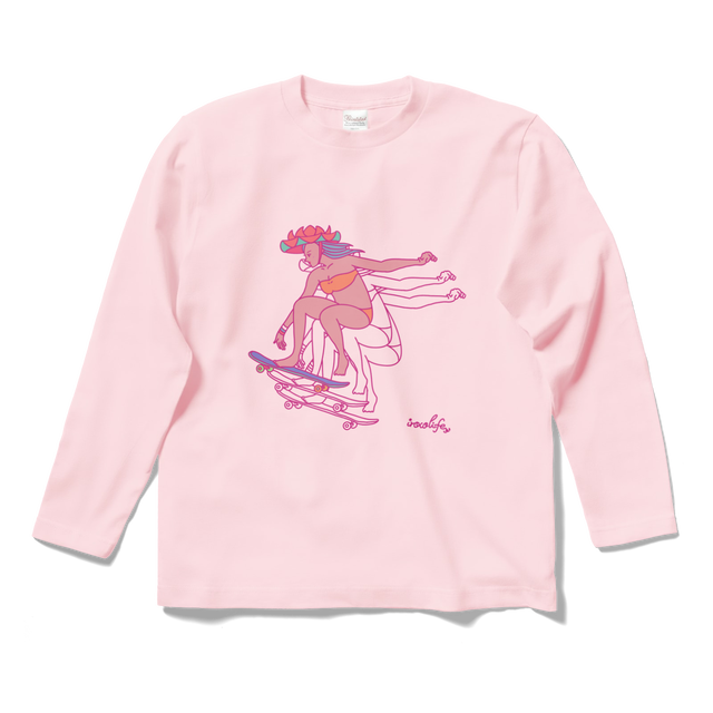 【ロンT】スケート花笠っ子ロングスリーブTシャツ(ライトピンク)