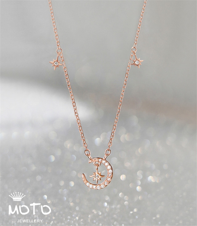 星月ネックレス ペンダント S925シルバー 鎖骨ネックレス 星月 チェーン ニッケルフリー ファッションきれい S925純銀製シンプル ジュエリー パーティー レディース スワロフスキー ジルコン アレルギー対応 925純銀製 プレゼント彼女 誕生日シンプル 記念日 スタームーン