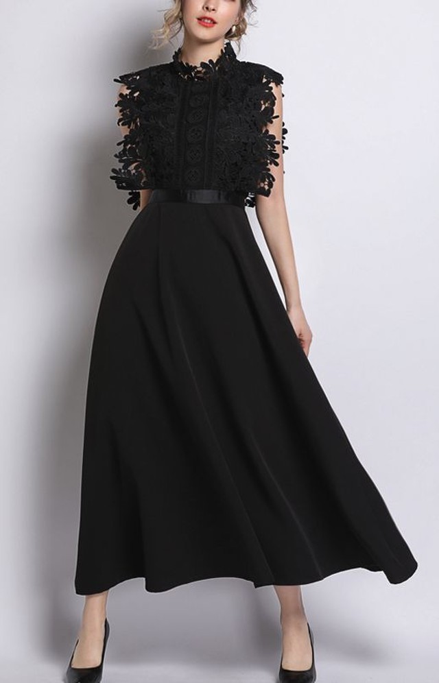 結婚式 ドレス お呼ばれ ワンピース 40代 30代 代 パーティードレス 黒 Aライン ワンピース ロング丈 パーティドレス 同窓会 ロングワンピース ドレス ノースリーブ Jm7026 Dress Plaatje