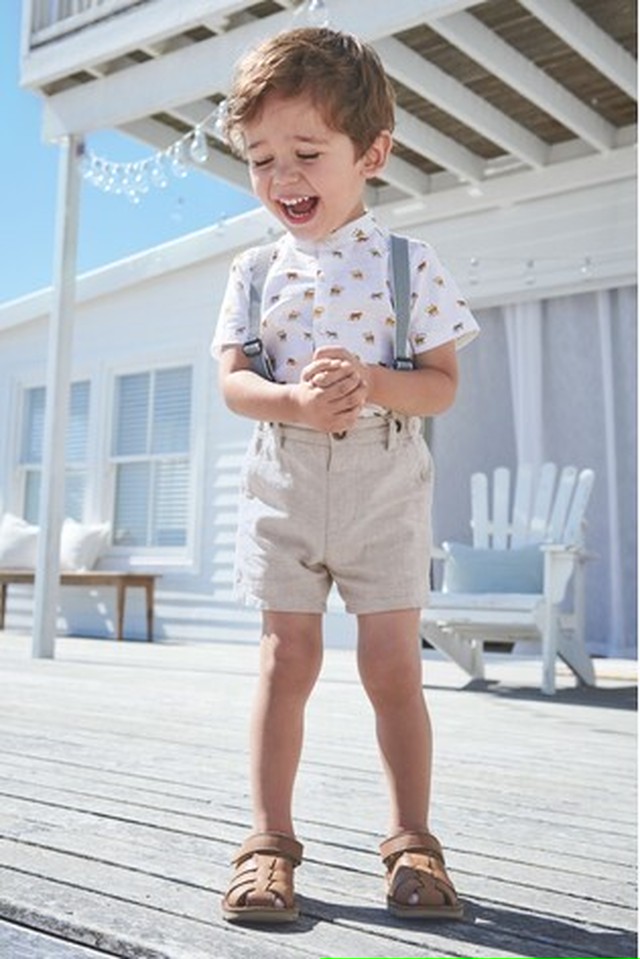 英国セットアップ バンドカラーシャツ ショートパンツ サスペンダー オールインワン 英国セットアップ ヨーロッパ産 キッズ ベビー ファッション