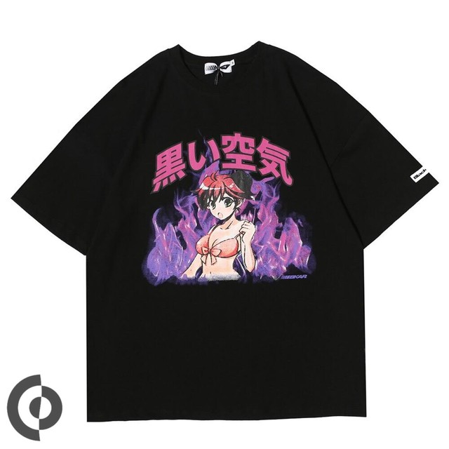 女の子 漫画柄 サブカル Tシャツ Tシャツワンピース メンズ ユニセックス レディース 青 ブルー ビッグシルエット オーバーサイズ M L Xl Xxl 90s アニメ オタク かわいい 原宿ファッション ストリート 韓国