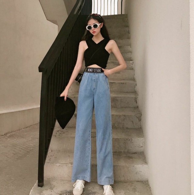 薄い色のジーンズの女性の年春と夏バージョンの文字の薄いセクションハイウエストストレートストレートルーズドレープワイドレッグパンツパンツ ハイウェスト レッド スプリング 春物 サマー 夏物 ワイドパンツ The Empress Chaos