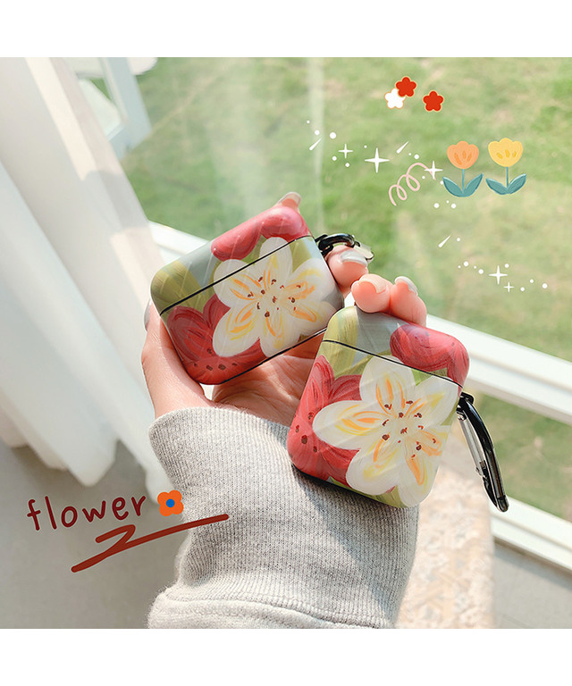 花柄 Airpods Proケース フラワーデザイン Airpodsカバー エアーポッズ 花柄 Apple イヤホン 収納 第1世代 第2世代 第3世代 耐衝撃 キーホルダー ストラップホール付き 大人可愛い 人気オススメ Girlshares