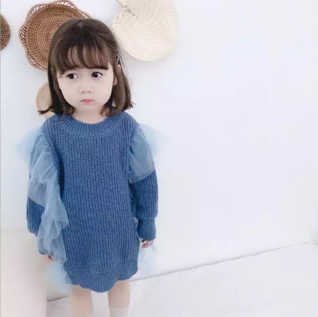 即納 送料無料 フリル付きニットワンピース キッズ 子供 女の子