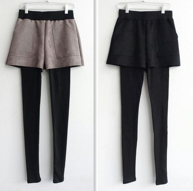 ショートパンツ付きレギンス ショートパンツ スエード調ショートパンツ Milkyjiji