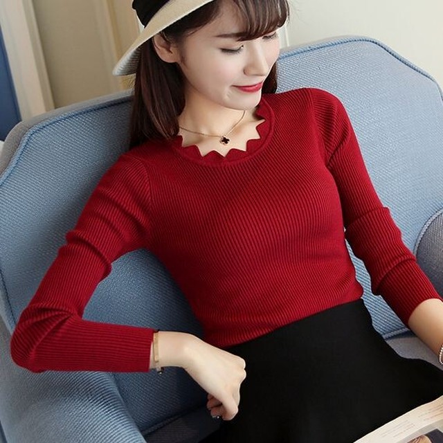 トップス カットソー ニット リブ ウェーブスカラップ 無地 シンプル 春 秋 大きいサイズ プチプラ 安い A1140 Happinessshop ハピネスショップ レディース ファッション アイテム トレンド