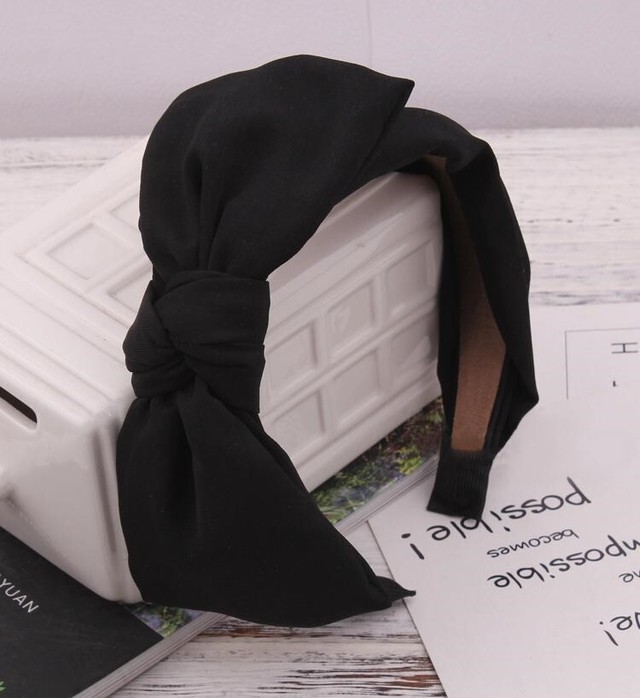 カチューシャ ワイヤー入りおリボン ワイドカチューシャ ブラック Lovely Nagoya