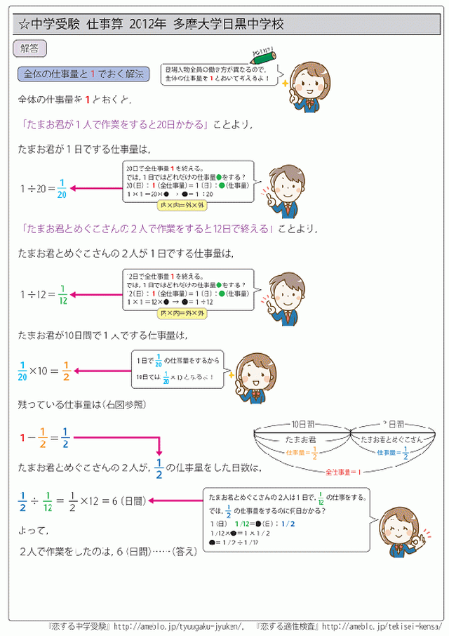 特殊算 仕事算編 首都圏 国立 私立中学校 受験対策 テーマ別で市販 塾の解説集よりよくわかる過去問題解説集 教育 学習 受験 自宅でできる受験対策ショップ ワカルー Wakaru