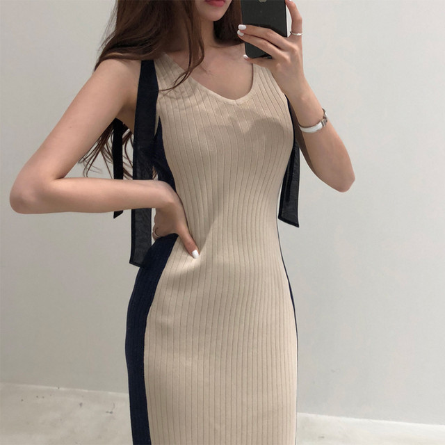 【再入荷】全2色サイドラインショルダーリボンワンピース