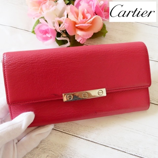 カルティエ 財布 長財布 ピンク 美品 カボチャノタネ