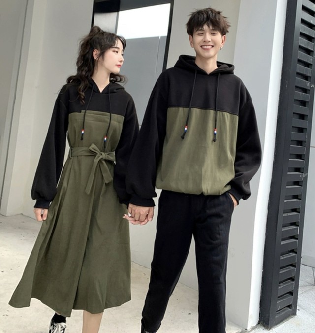 カップルコーデにも バイカラーパーカー Tsumugustore