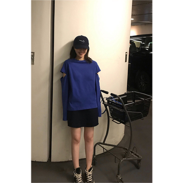 柔らかいt頭蓋骨19早いオータム新着ソリッド カラーシャツ ハート機械人柄二着るtシャツ 女性潮 ロング 秋物 ソリッドカラー Ari Childcollect