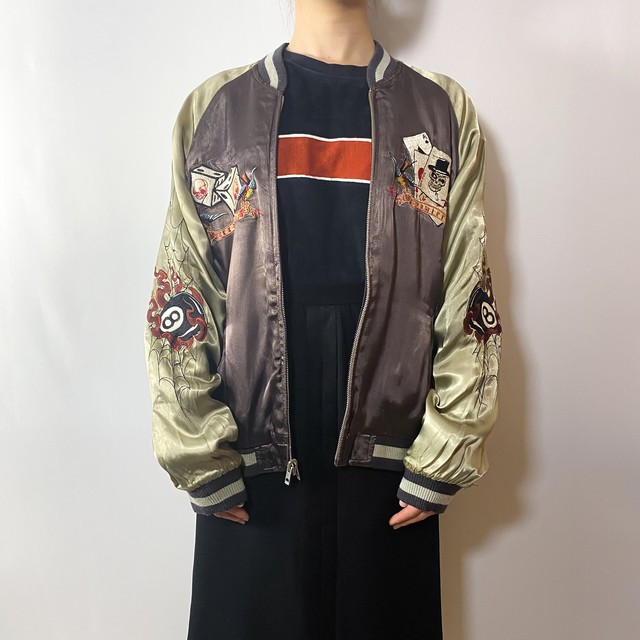 デザイン古着 リバーシブル スカル スカジャン 96 古着屋フクロー デザイン古着 リバーシブル スカル スカジャン 96 古着屋フクロー