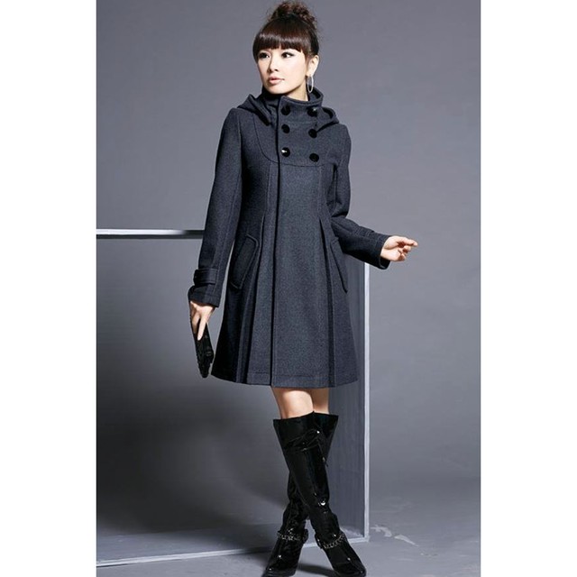 レディース フード付き Aライン コート ワンピース カラーコート ショート丈 ハイネック アウター Command コマンドプラス