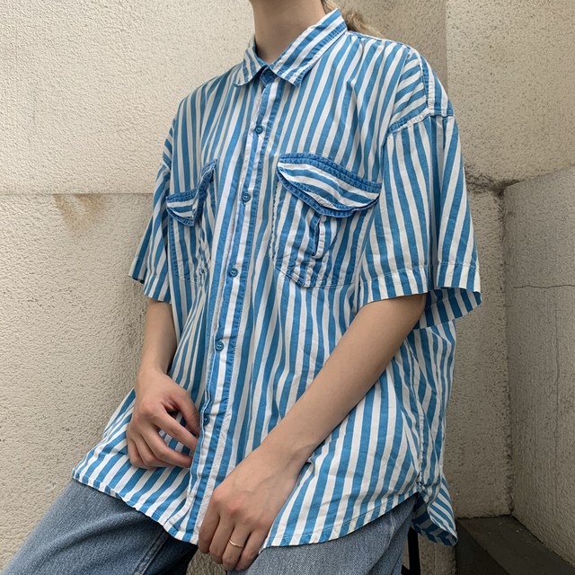 ローソンカラー Fine Line コットン ストライプ柄シャツ Slut Albatross Vintage