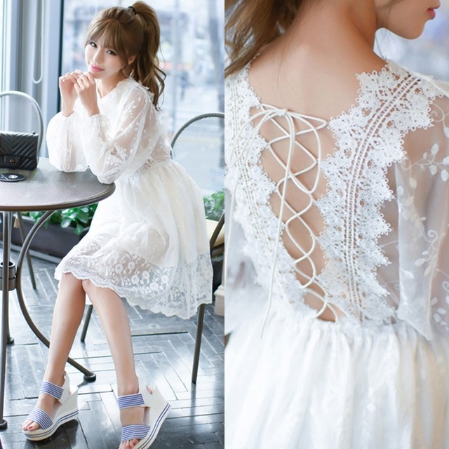 ワンピース ショート 長袖 クルーネック レースアップ 花柄 ワンピース 春夏 韓国レディース キッズファッション Londonbridge ロンドンブリッジ