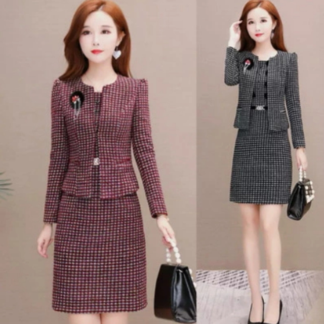 全2色 卒業式 スーツ ママ おしゃれ ジャケット セットアップ レディース 卒園式 入園式 入学式 お祝い 七五三 ママスーツ ブラック レッド ワンピーススーツ セレモニースーツ お呼ばれ ウール ツイード 大きいサイズ Xl 2xl 3xl 4xl 代 40代 30代 50代 クルーネック