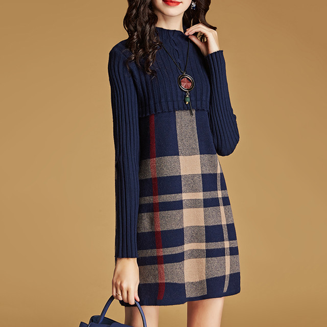 切り替えチェックニットワンピース 全3色 すもものまち