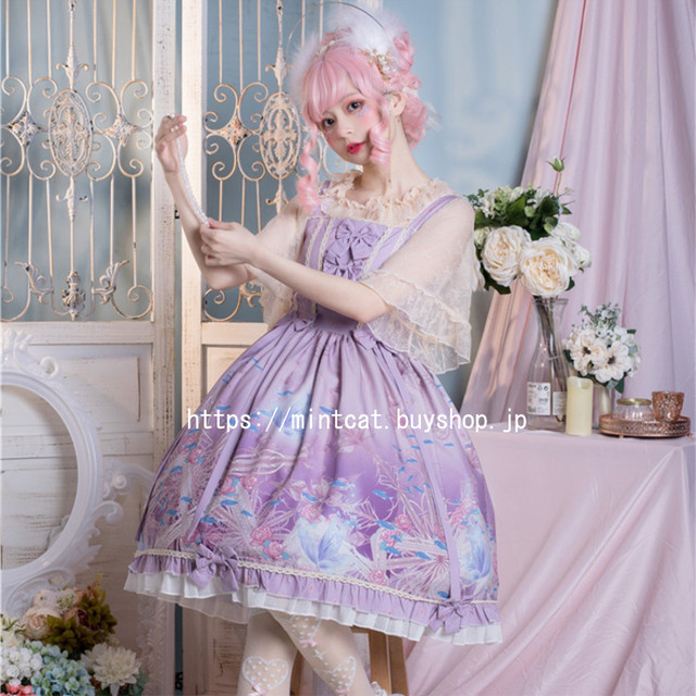 Lolita Jsk Dress ロリータドレス キャミワンピース ロリィタ お茶会 撮影 Cosplay パープル ブルー 紫 青い Mintcat