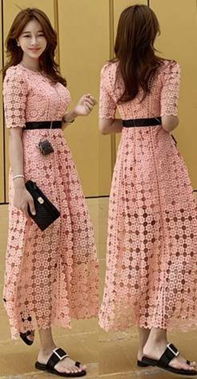 ロングドレス パーティードレス 結婚式 二次会 お呼ばれ マキシ丈 ワンピース ドレス 代 30代 40代 ウエスト切替 大人可愛い ロング レース Happy Toon