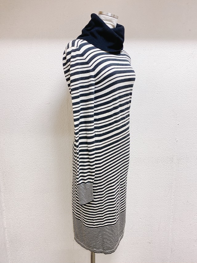 マックスマーラ 長袖ワンピース 白黒ボーダーライン シルク Max Mara Uta