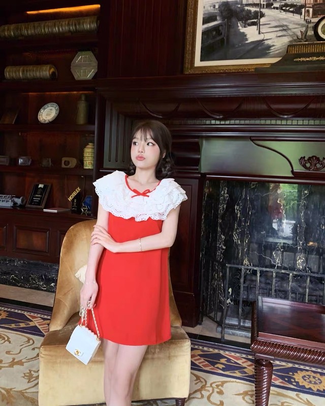 赤 リボン フリル ワンピース シンプル ガーリー Xs可愛い Loveysmileshop