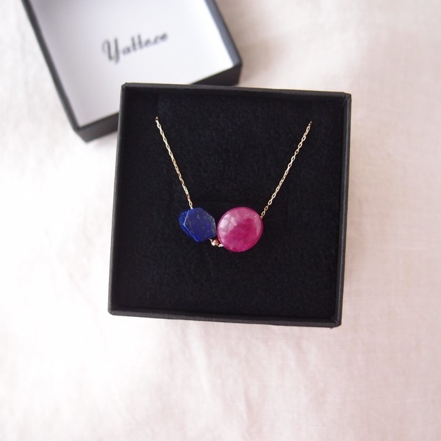 ルビーとラピスのネックレス K10 Ruby Lapis Lazuli Yatto Co