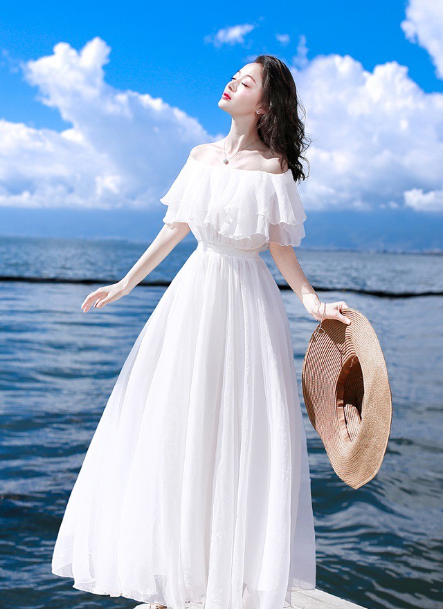 白ワンピース マキシ丈 ロング丈 ベアトップ ハイウエスト 着痩せ感up ワンピース マキシワンピ レディース ホワイト 旅行 可愛い ハネムーン マキシ丈ワンピ Ys04 Fashion Mille